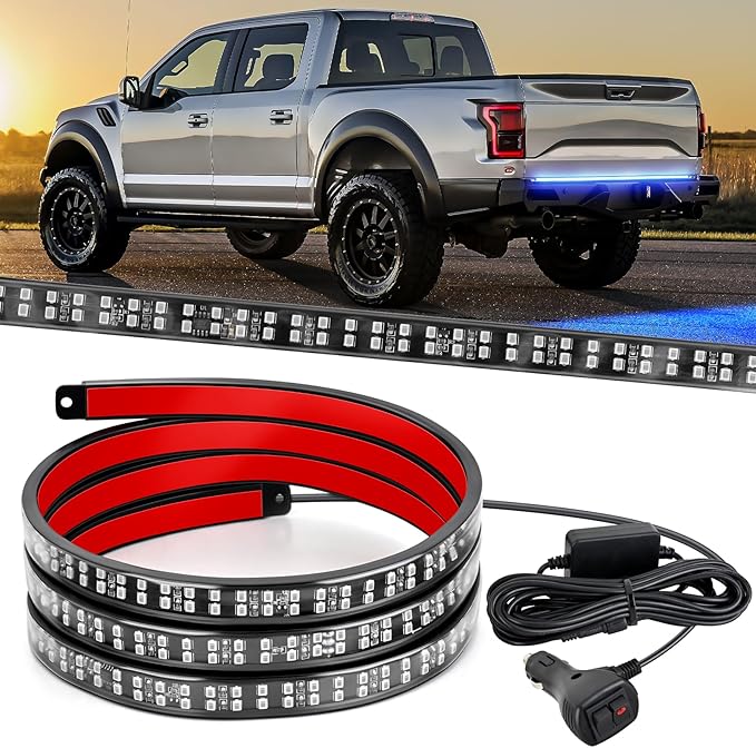 Nilight 60 Inch Truck Tailgate Strobe Light Strip Tail Emergency Bar Rear Window Warning Lamp Ultra-Bright Double Row 360 LED for Pickup Trailers Construction Vehicles Car SUV, Blue