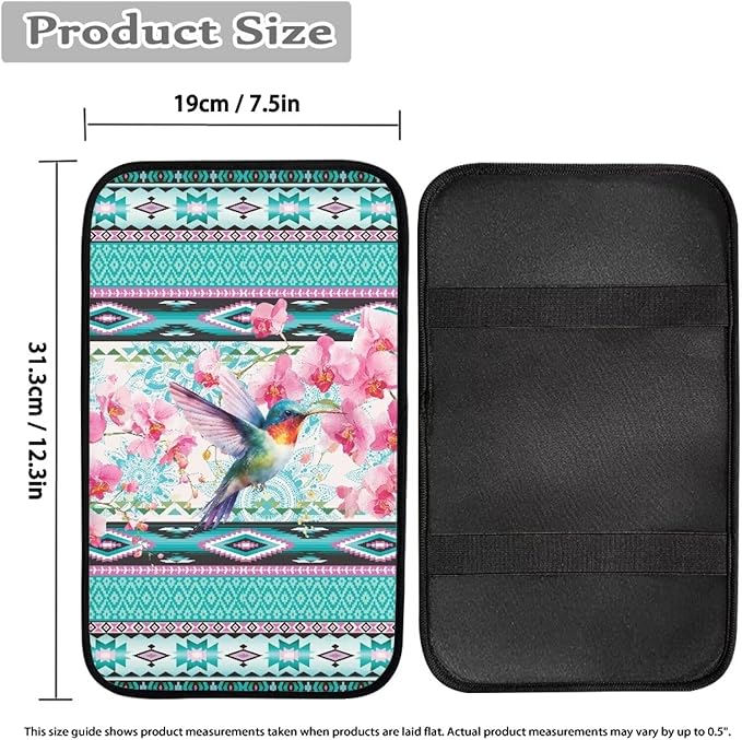 Universal Armrest Cover Pad, Aztec Hummingbird Car Center Console Cushion Pad, Protect from Pet Claws, Dirt, and Sticky Fingers, Car Decor Accessories Fit for Most Vehicles, SUVs