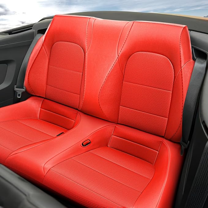 GIANT PANDA Custom Fit Full Set Car Seat Covers for Ford Mustang Convertible 2015 2016 2017 2018 2019 2020 2021 2022 2023 2024 2025 2026, Faux Leather, Black&Red