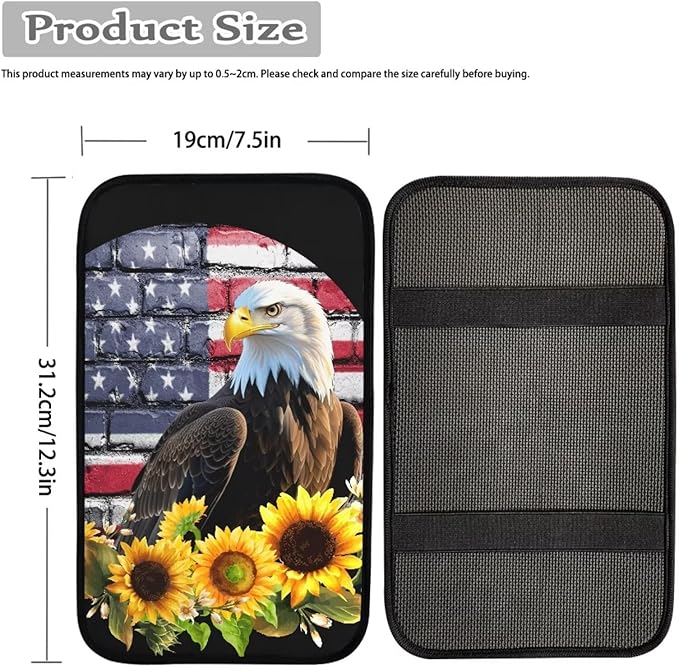 JoyLamoria Bold Eagle American Flag Auto Center Console Cover Car Armrest Cover Universal Fit Comfort Armrest Cushion Seat Handrail Box for Car