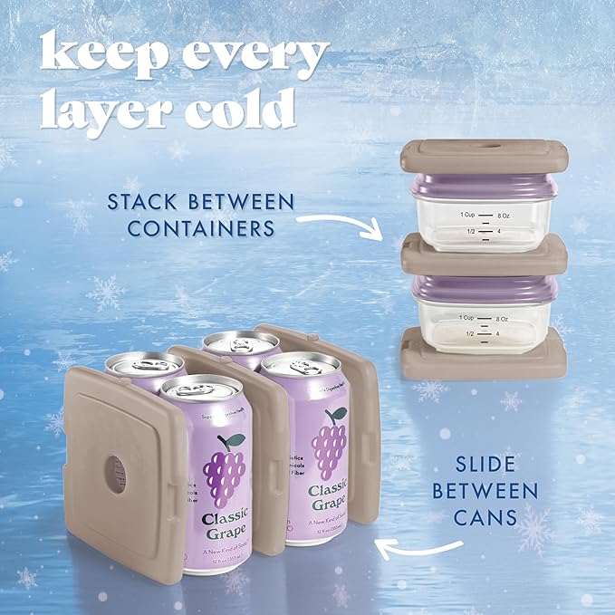 Cool Coolers by Fit & Fresh Slim Ice Packs, Quick Freeze Reusable Ice Packs for Lunch Boxes & Coolers, Long-Lasting, Space Saving Lunch Ice Packs, Taupe, 4Pk