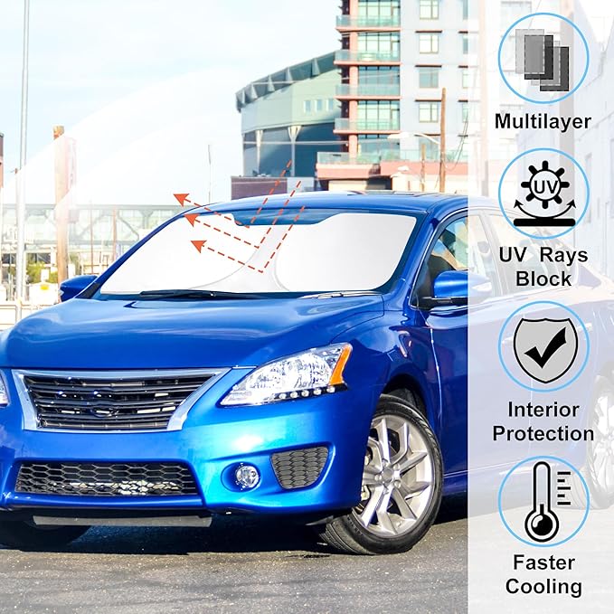 Windshield Sun Shade Custom Fit for 2014 2015 2016 2017 2018 2019 Nissan Sentra Accessories Foldable Sunshade Sun Blocker Protect Car from Sun Rays & Heat Damage Keep Car Cooler