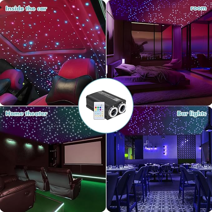 Twinkle Starlight Headliner Kit, Dual-Head 800pcs 0.03in 9.8ft Fiber Optic Light Music Sync Remote Control for Car Home Ceiling Star Lights