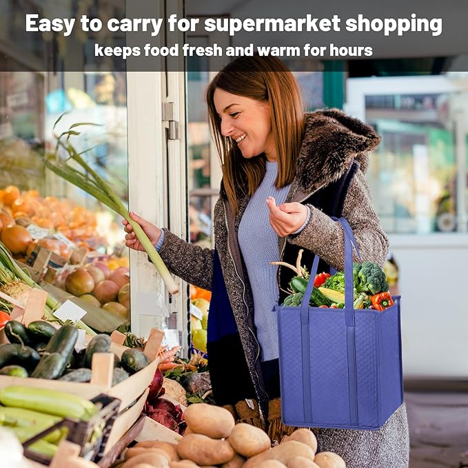 Insulated Grocery Bags with Zippered top Frozen Food Shopping Groceries Travel Insulated Tote Cooler Thermal Bags