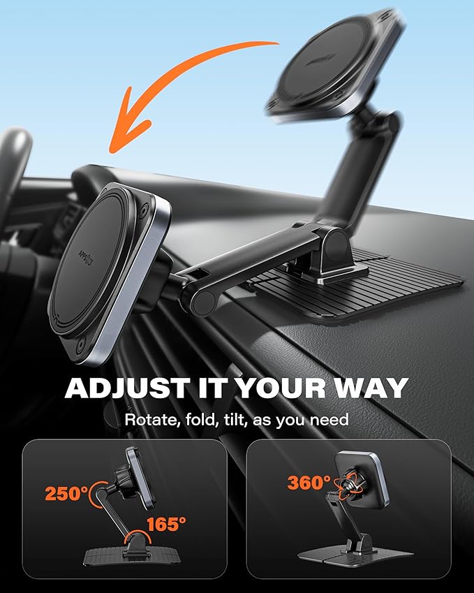 APPS2Car for Magsafe Car Mount, Magnetic Phone Holder for Car, 360° Adjustable Cell Phone Mount with Large Adhesive Base, Fits Flat & Curved Dashboards, Compatible with iPhone, Samsung, Smartphones