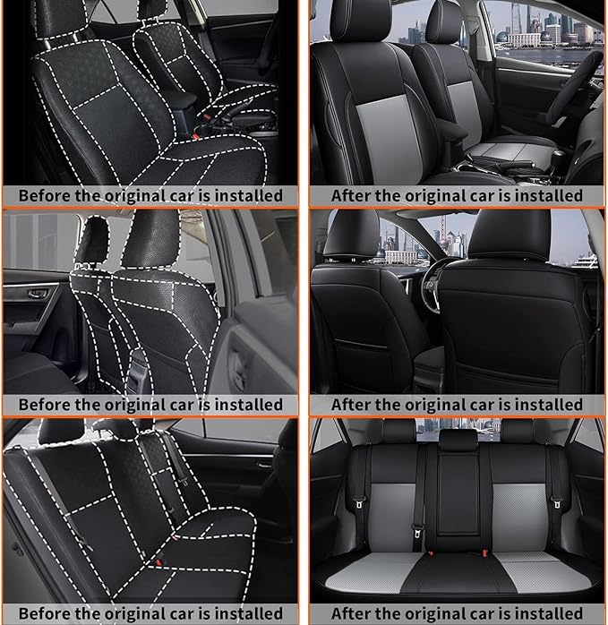 AOMSAZTO Car Seat Covers for Toyota Corolla 2014 2015 2016 2017 2018 2019 L,LE,LE Eco,Plus Sedan Car Seat Cover Full Set Waterproof, Custom Fit Full Set Faux Leather (Black+Gray, 2014-2019 Corolla)