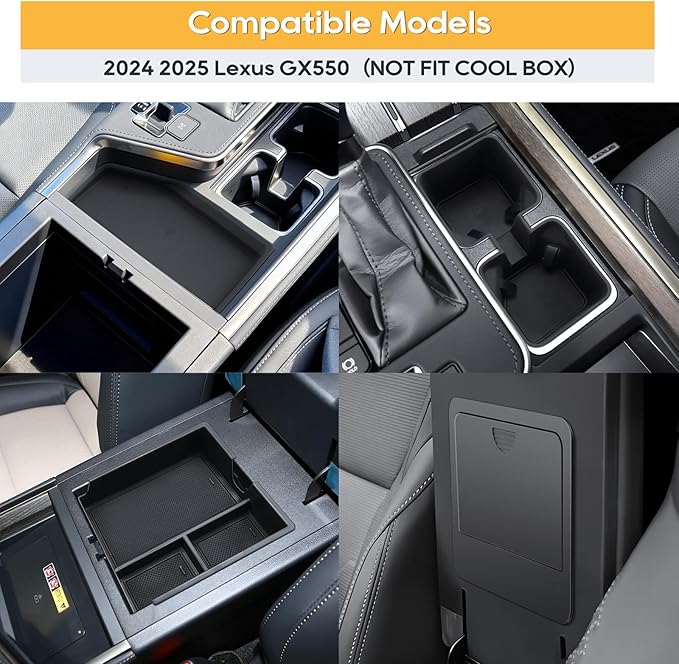 LFOTPP for GX550 Center Console Organizer for 2024 2025 GX550 Middle Armrest Storage Tray Insert(NOT FIT Cool Box), OEM Fit, Non-Slip Waterproof 4PCS Interior Accessories - (NOT FIT Cool Box)
