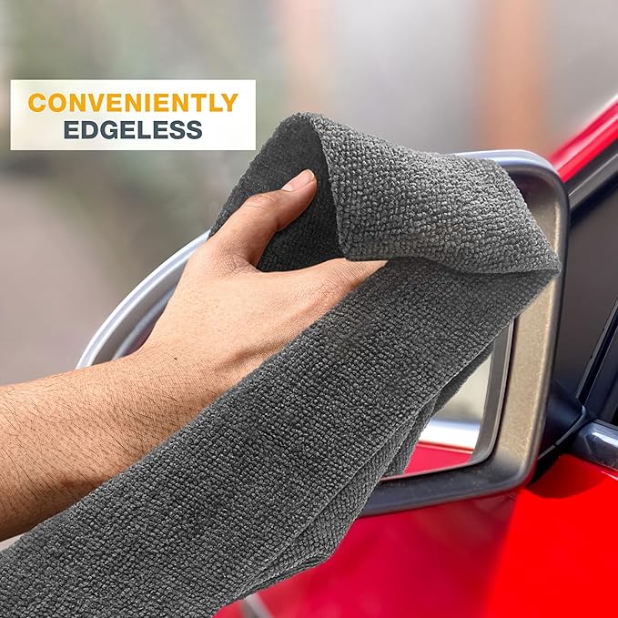Eurow Ultrasonic Cut 300 GSM Microfiber Cleaning Towels, Streak-Free, Lint-Free, Ultra Absorbent, Scratch-Safe, for Auto Detailing, Home, Kitchen & Multipurpose Use, 16x16, 12-Pack, Gray