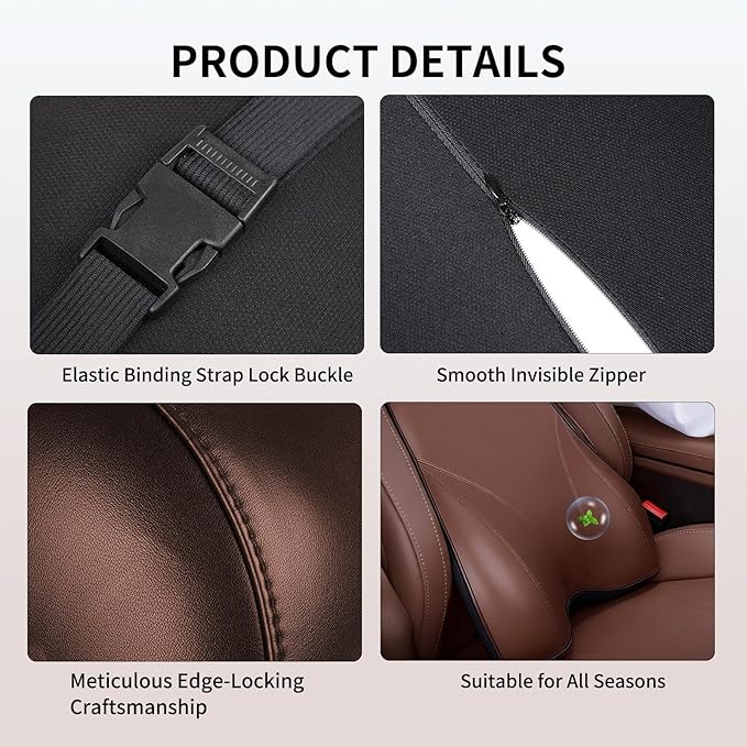 Memory Foam Car Headrest Neck Pillow Lumbar Support Cushion for Tesla Model Y/3/X/S BMW X3 X5 Lexus TX350 NX350 350h RX350 Volvo XC60 XC90 for Long Trips Driving Home Office(Brown)