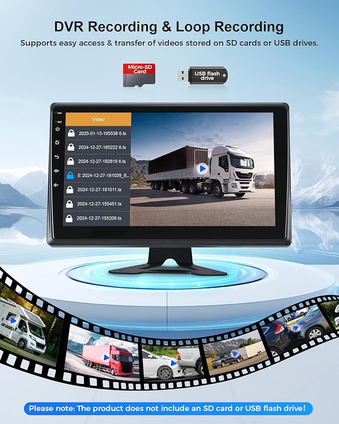 VOONOA RV Camera System with Carplay Android Auto, 5 1080P Wired Backup Camera & 10.1" HD Android 13 Touch Screen Parking Monitoring Navigation DVR BT for Semi Truck Trailer Camper Motorhome