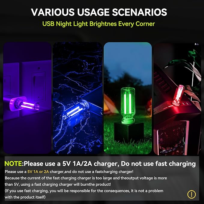 4 PCS USB Night Light, Touch Dimmable Mini USB LED Car Interior Ambient Lights, Portable Plug-in Glass Bottle Night Lamp for Car, Tent, Desk, Bedside(4RGB)