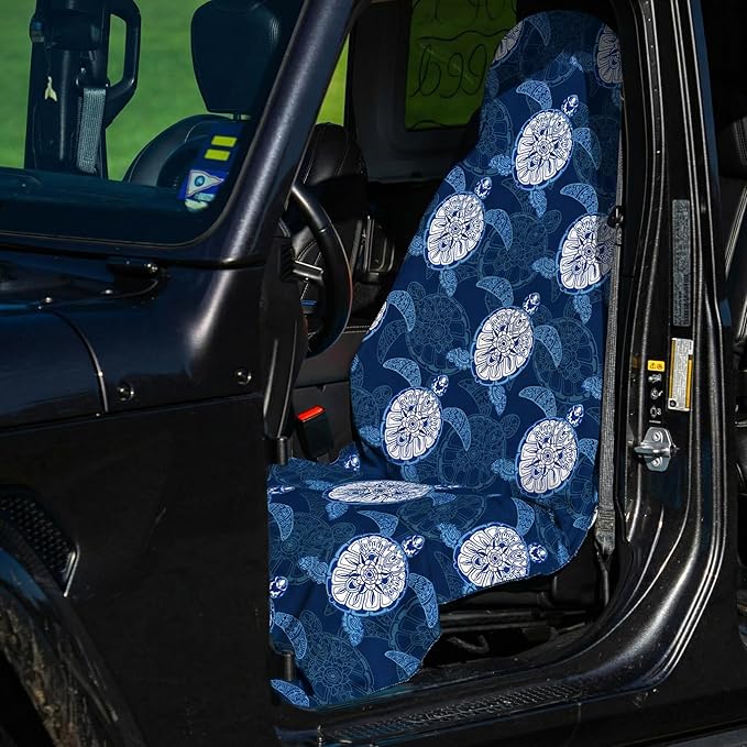 2 Pack Car Seat Towel Covers, Sweat Protector for Front Seats, Premium Thickened Microfiber with Forest Mountain Sunset Art, Breathable & Quick Dry, Slip-on Headrest Pocket for Gym, Beach, Running