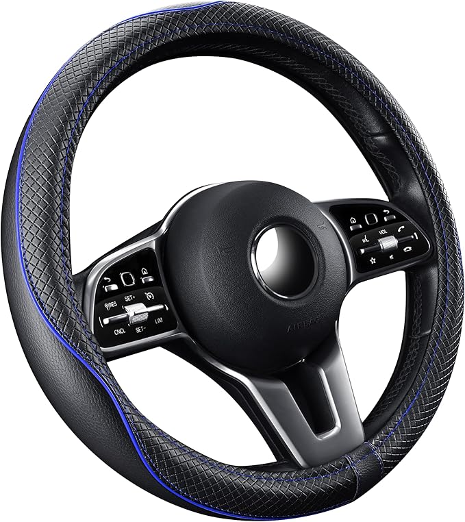 GXT Steering Wheel Cover, PU Leather, Universal 15 Inches, Non-Slip, Odourless Car Interior (Black Blue)