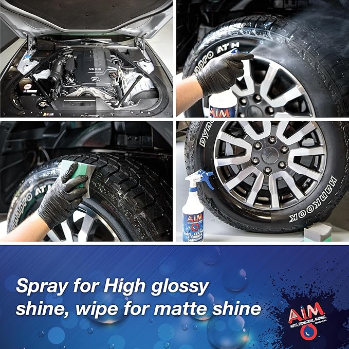 AIM Chemicals Vinyl Leather Rubber Multi-Purpose Dressing -Effective UV Protection -Leather Cleaner & Conditioner -Suitable for Interiors, Exteriors, Engines -Anti-Static -Water-Based for Cars, Quart