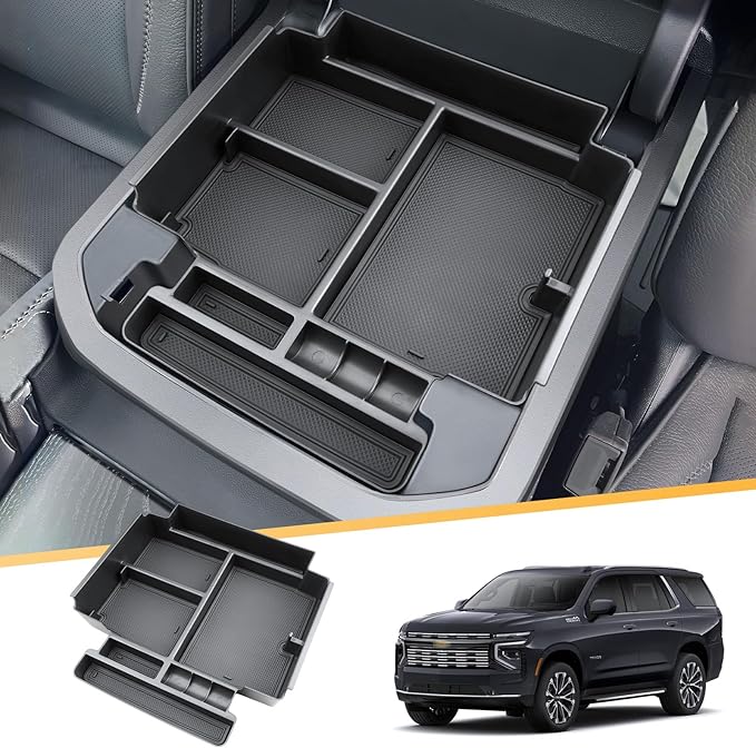 Center Console Organizer for 2021-2026 Chevy Tahoe/Suburban(Premier/High Country) & Yukon/Yukon XL(Denali/Denali Ultimate)Armrest Storage Accessories - Only Fit For Power Sliding Center Console