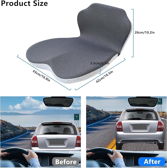 Memory Foam Truck Seat Cushion & Lumbar Support Set – Ergonomic U-Shape Tailbone Relief + L-Shape Back Cushion for Long-Haul Semi/Pickup Drivers Breathathable Cover Non-Slip Bottom Dark Gray