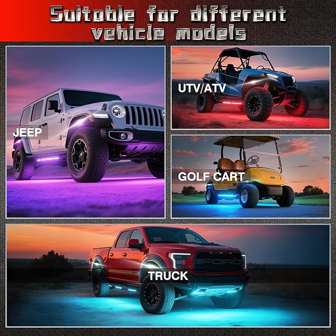 6 Pods Full Angle RGB LED Rock Lights for ATV UTV RZR Offroad Golf Cart SXS Truck Jeeps,Waterproof Multicolor Neon Underglow Kit with APP/RF Remote, 12Volt Underbody Lights