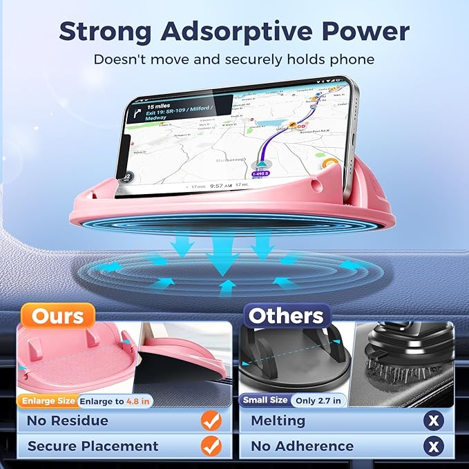 Loncaster Car Phone Holder, Car Phone Mount Silicone Car Pad Mat for Various Dashboards, Slip Free Phone Stand Compatible with iPhone, Samsung, Pink