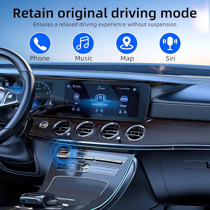 Wireless Carplay Adapter for iPhone, Converts Wired to Wireless Bluetooth, Plug and Play&No Delay, Mini Carplay with USB & USB C, Compatible with iPhone 6 or above/iOS10+ & Cars from 2016, Dark Gray