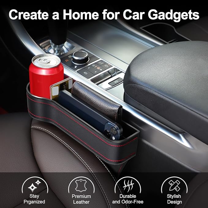 Car Seat Gap Filler, 2 Pack Car Seat Organizer with Cup Holder, Car Seat Gap Filler Organizer with 2 Seat Back Hooks for Phones, Keys, Cards, Canned Drinks, Ideal for Car storage Box