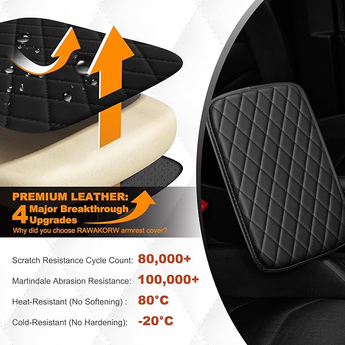 Center Console Cover for Cars Fit for Jeep Grand Cherokee Leather Armrest Covers with 2 Storage Bags(Black)