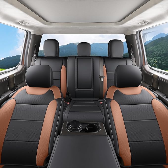 Red Rain Black and Brown Ford Leather Seat Covers Custom Fit for 2019-2020 F150 Raptor Car Seat Cushion Cover 13Pcs (Raptor-Black+Brown-2019/2020)
