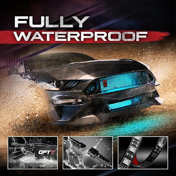 OPT7 Aura 4PCS RGB LED Grille Lights with Remote Control, 24 inches Waterproof LED Strip Lights, Multicolor, Dimmer, Fade, Cycle, Strobe, Peel'n'Stick Front Grill Valence, Truck Van RV JDM Decor