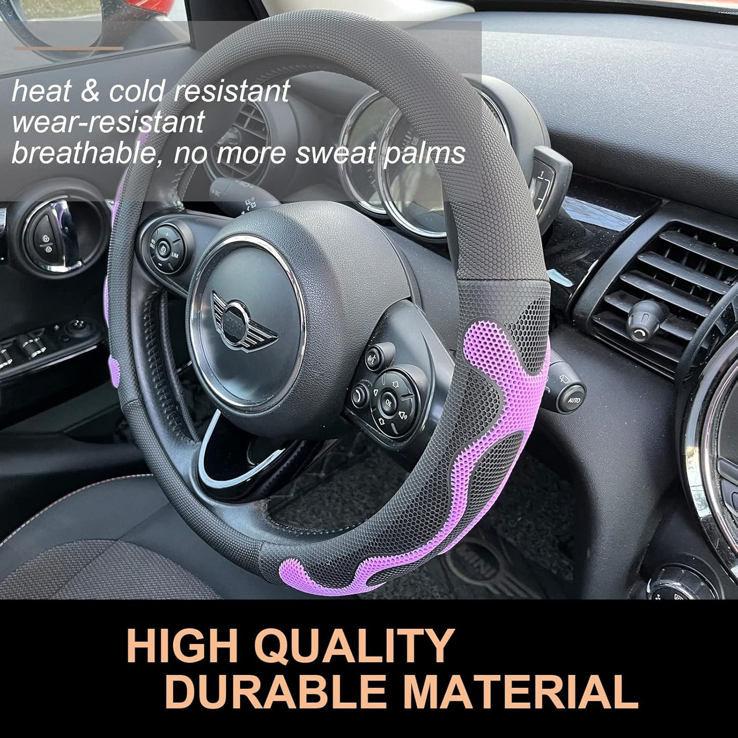 PINCTROT Comfy Grip Steering Wheel Cover, Anti-Slip Design, Universal 14.5-15 Inch(Silicone Purple)
