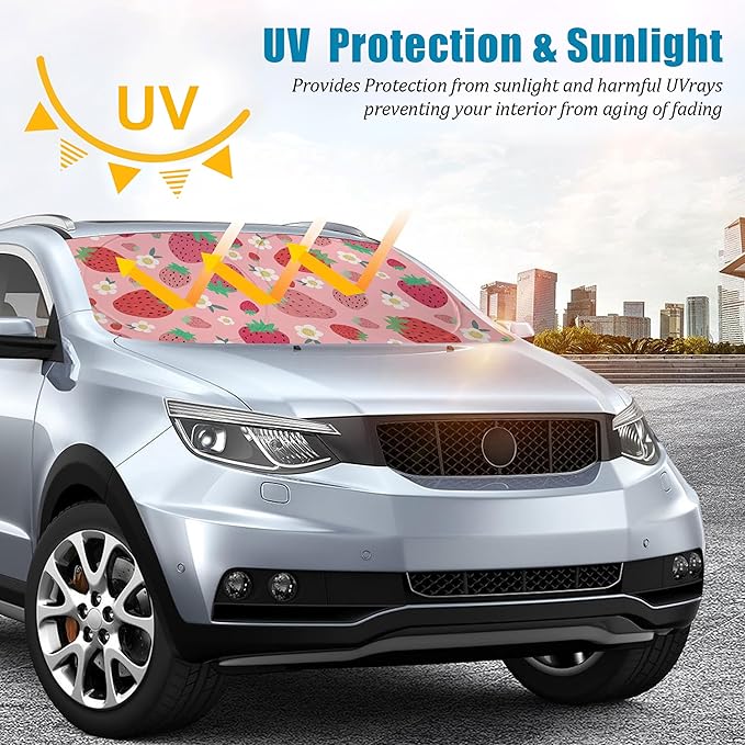 Strawberry Car Windshield Sun Shade Foldable Sunshade Front Window Cover Sun Visor Protector Accessories (59x27.5 inches)