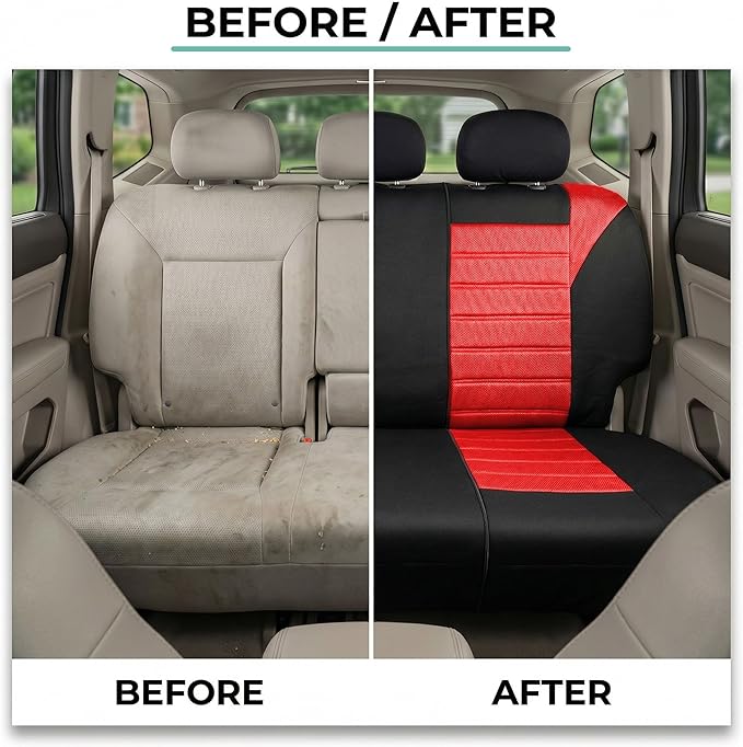 FH Group Automotive Car Seat Covers Rear Set Premium 3D Air Mesh Seat Covers, Airbag Compatible and Split Bench Cover Universal Fit Interior Accessories for Cars Trucks and SUVs - Red