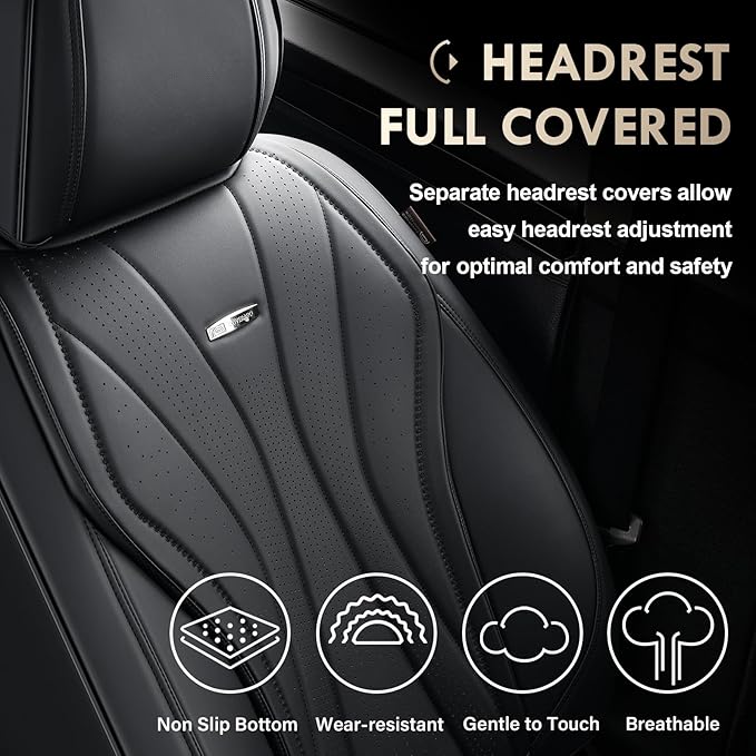 Coverado Front Seat Covers, 2 PCS Leather Seat Cover, Black Seat Cover for Cars, Waterproof Car Seat Cover, Car Seat Protector, Driver Seat Covers Seat Cushion Universal Fit for Most Vehicles (Black)