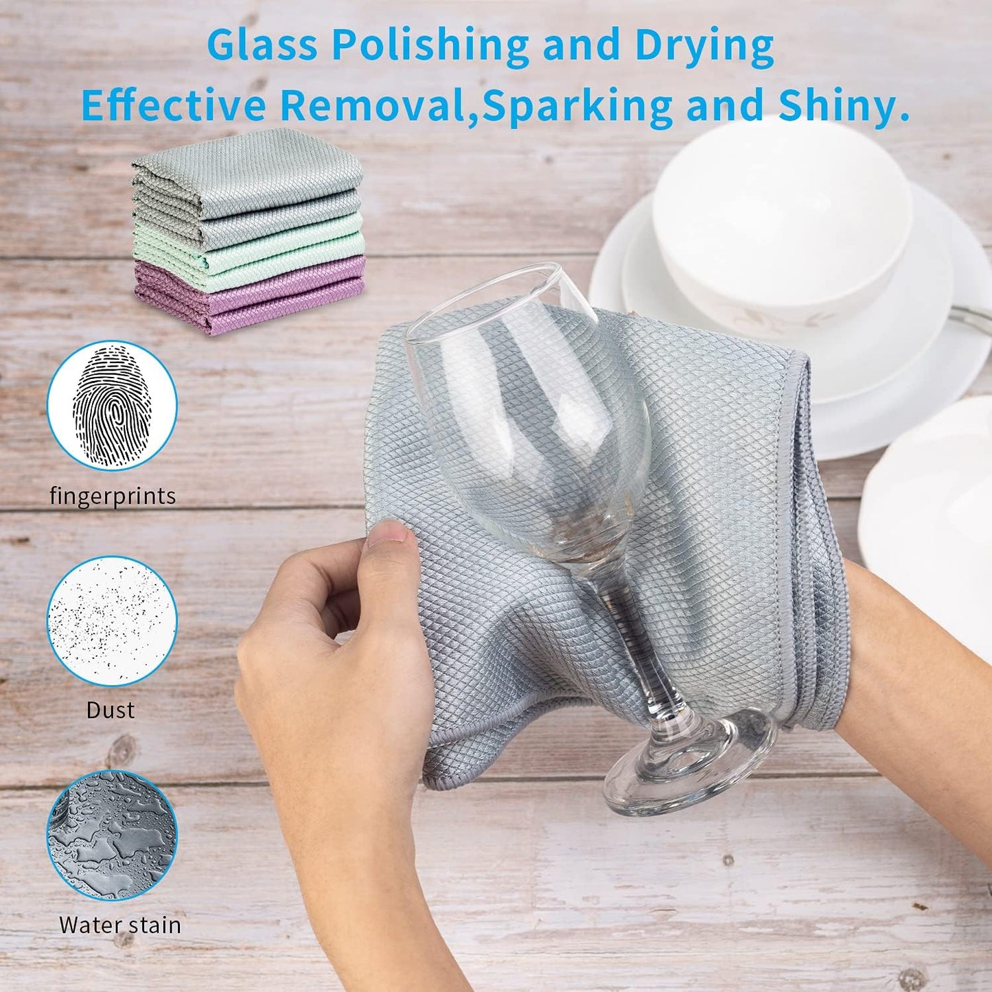 Streak Free Lint Free Microfiber Window Cleaning Cloth,Best Glass Car Shiny Wipes Mirror Shower Cleaning Cloth, Miracle Cloths for Glasses,Stainless Steel,Wine Glass Polishing Towels,Pack of 6,Grey