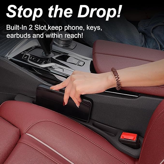 Car Seat Gap Filler, 2-Pack Universal Seat Gap Filler Organizer,Seat Side Gap Seam Filler Organizer Between Seat and Centre Console, No Drop Seat Guard for Phones,Keys & Cards, Fits Cars, SUVs, Trucks