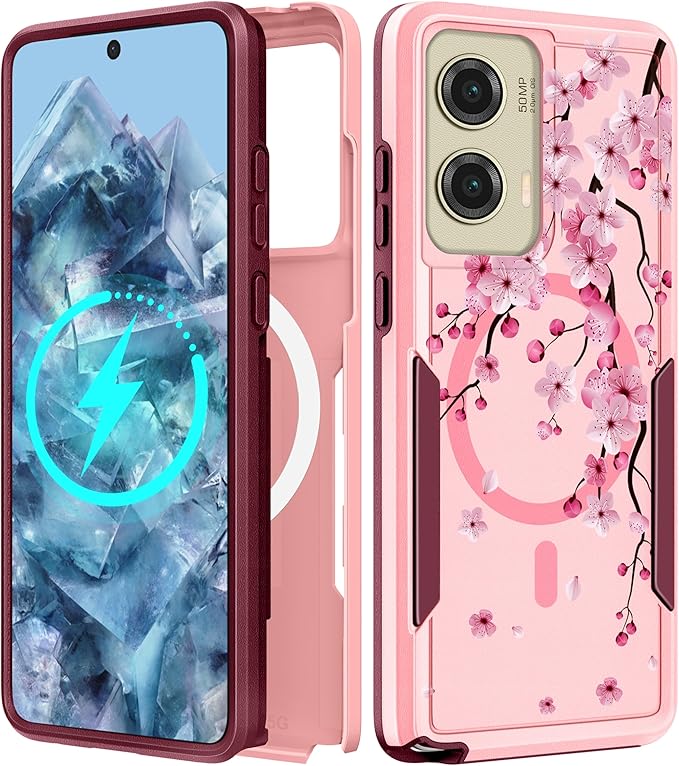 for Moto G Stylus 5G 2024 Case - Compatible with MagSafe Women Girls Cute Magnetic Phone Cover Girly Flowers Blossom Heavy Duty Shockproof Design for Motorola Moto G Stylus 5G 2024 Cases