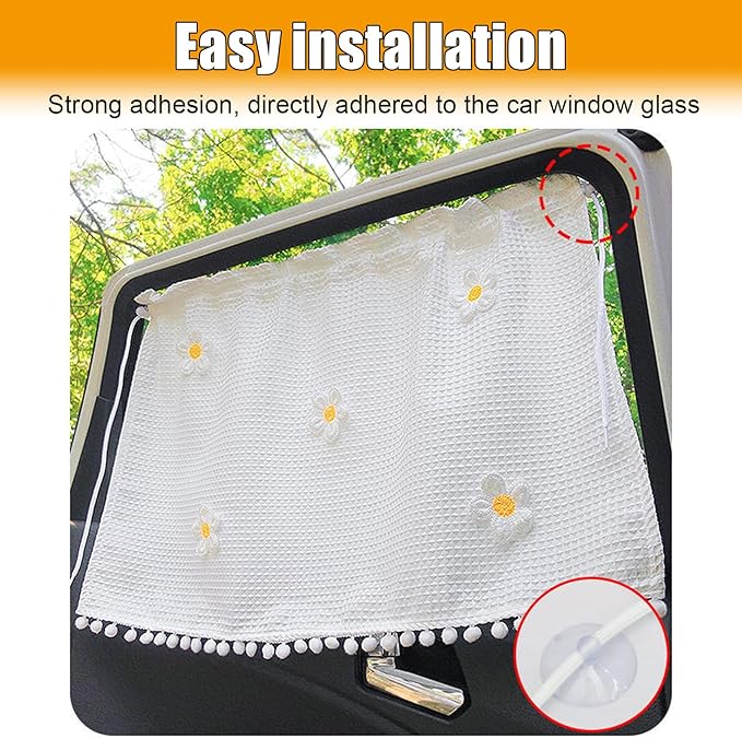 Car Side Window Sun Shade Privacy Curtain for Baby - Blackout UV Protection Car Window Shades with Suction Cup for Back Seat - Cute Auto Camping Windows Screen Shades (Five Small Flowers)