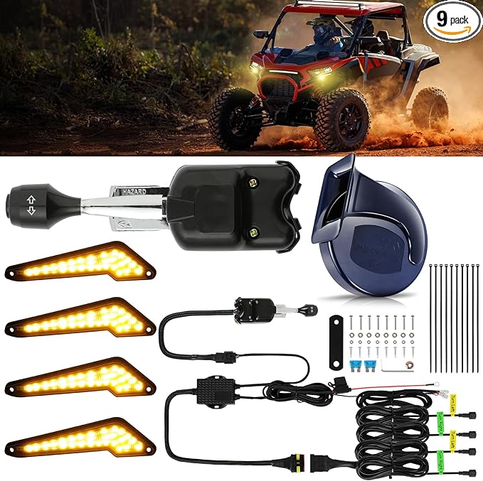 DREAMIZER UTV Turn Signal Kit with Horn, Plug and Play, Pre-Wired, ATV Blinker with Lever Column Switch Universal Street Legal Kit with Hazard light Compatible with Polaris, Can-Am, Teryx, CFMOTO