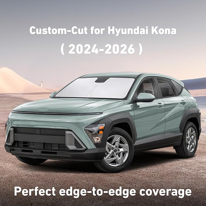 EcoNour Windshield Sunshade Compatible for Hyundai Kona 2024 2025 2026, Sun Visor for Front Windshield & Window Sun Shade Cover, UV Heat Blocker & Protector, Car Accessories