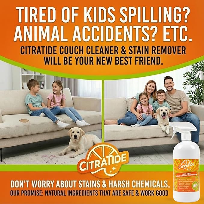 Plant-Based Couch Cleaner & Stain Remover Spray – Upholstery & Fabric Cleaner for Sofas, Couches & Car Interiors – Pet & Kid Safe, Non-Toxic, Eco-Friendly, Made in USA
