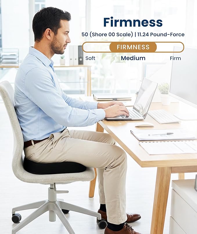 Everlasting Comfort Doctor Recommended Memory Foam Seat Cushion for Office Chairs & Car - Ergonomic Office Desk Accessories - Cushions for Tailbone Pain Relief, Sciatica (Black, Large)