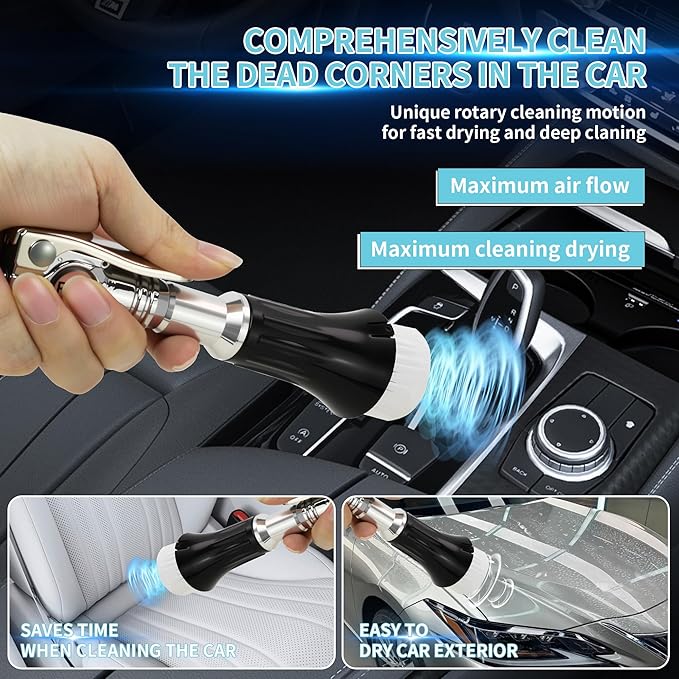 GOCCIDA Mini Tornado Air Gun with Detachable Brush,Vortex Cleaning Gun Trumpet Head High Pressure Dryer Blow Gun,Car Cleaning Air Gun Kit for Quickly Blasts Dirt
