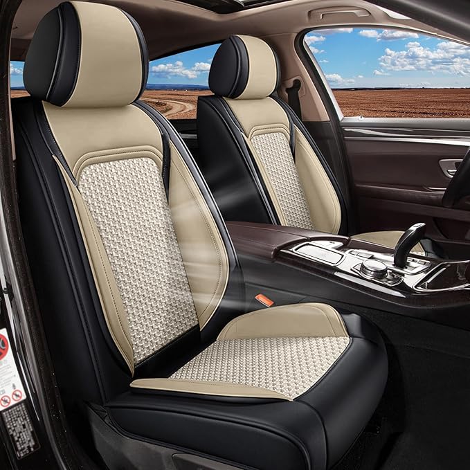 for Subaru Impreza Seat Covers Full Set 2012-2024 2025 2026 - Breathable Cool Ice Silk Leather 5 Seats for Subaru Impreza Accessories (Black&Beige)