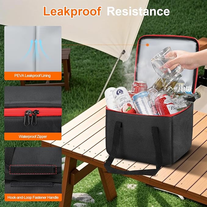 Portable Soft Cooler Bag, Collapsible Insulated Leak-Proof Car Cooler Bag, Insulated Ice Chest with Waterproof Zipper, Leak-Proof Organizer for Cars, Fits Most Vehicles, Red