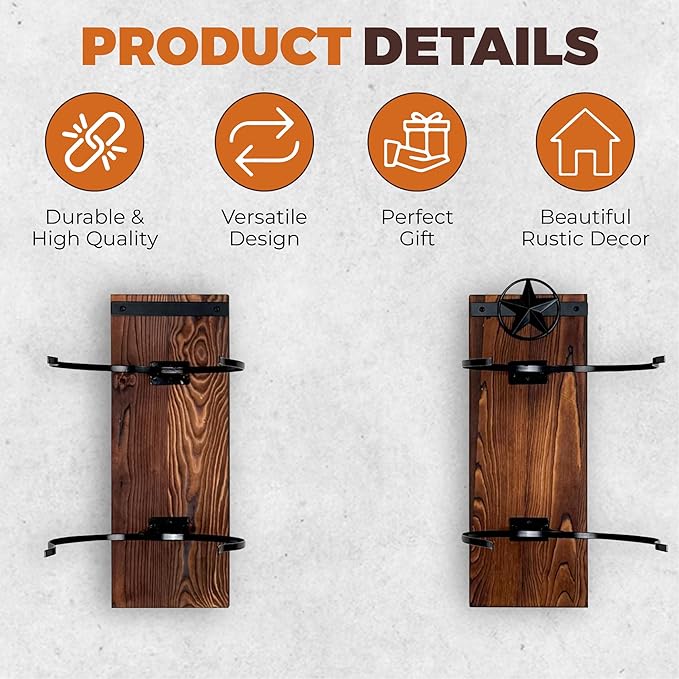 Cowboy Hat Rack for Wall | Western Hat Hanger | Rustic Wood and Metal Holder