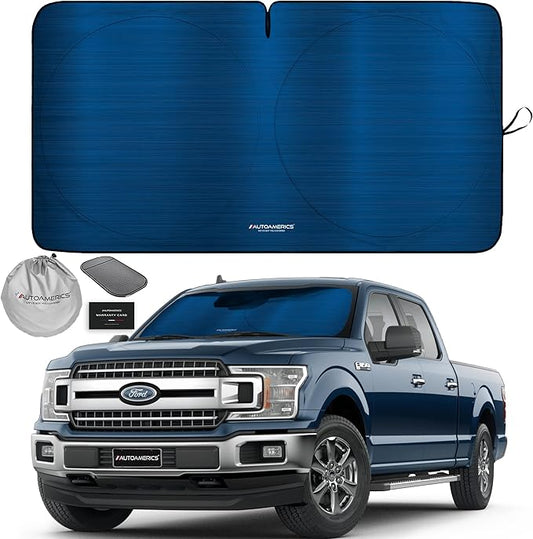 Autoamerics 1-Piece Windshield Sun Shade - Metallic Blue Foldable Car Front Window Sunshade for Most Cars SUV Truck Heat Blocker Visor Protector Blocks Max UV Rays and Keeps Your Vehicle Cool X-Large