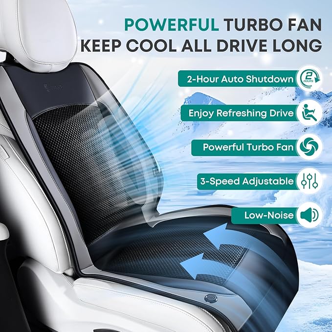 FLORICH Cooling Car Seat Cover, 12V/24V Car Seat Cooling Pad, Ventilated Seat Cushion with 2 Powerful Turbo Fans, 3-Speed Adjustable Cooling Car Seat Covers for Summer Driving Universal Fit for Car