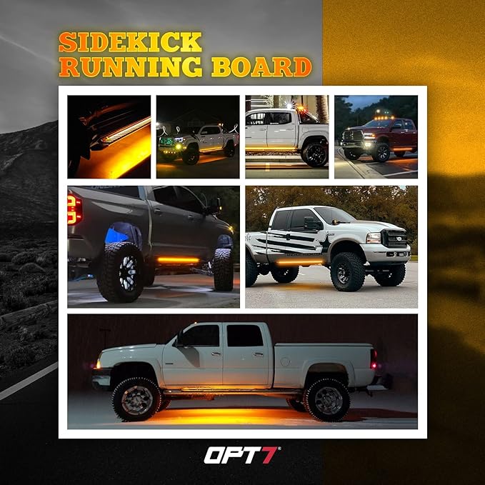 OPT7 Sidekick 48" Running Board Lights 2PCS LED Strips w/Sequential Amber Turn Signal Side Marker, DRL, White Courtesy Light for Regular Cab Pickup SUV Trailer - Truck Decorations