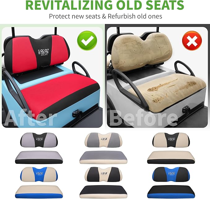 10L0L Golf Cart Seat Covers Universal for Yamaha G29 Drive2 Club Car Precedent Tempo Standard Front Seats, Breathable Mesh Bench Seat Cover, No Drilling Seat Cushion - All-Season Comfort