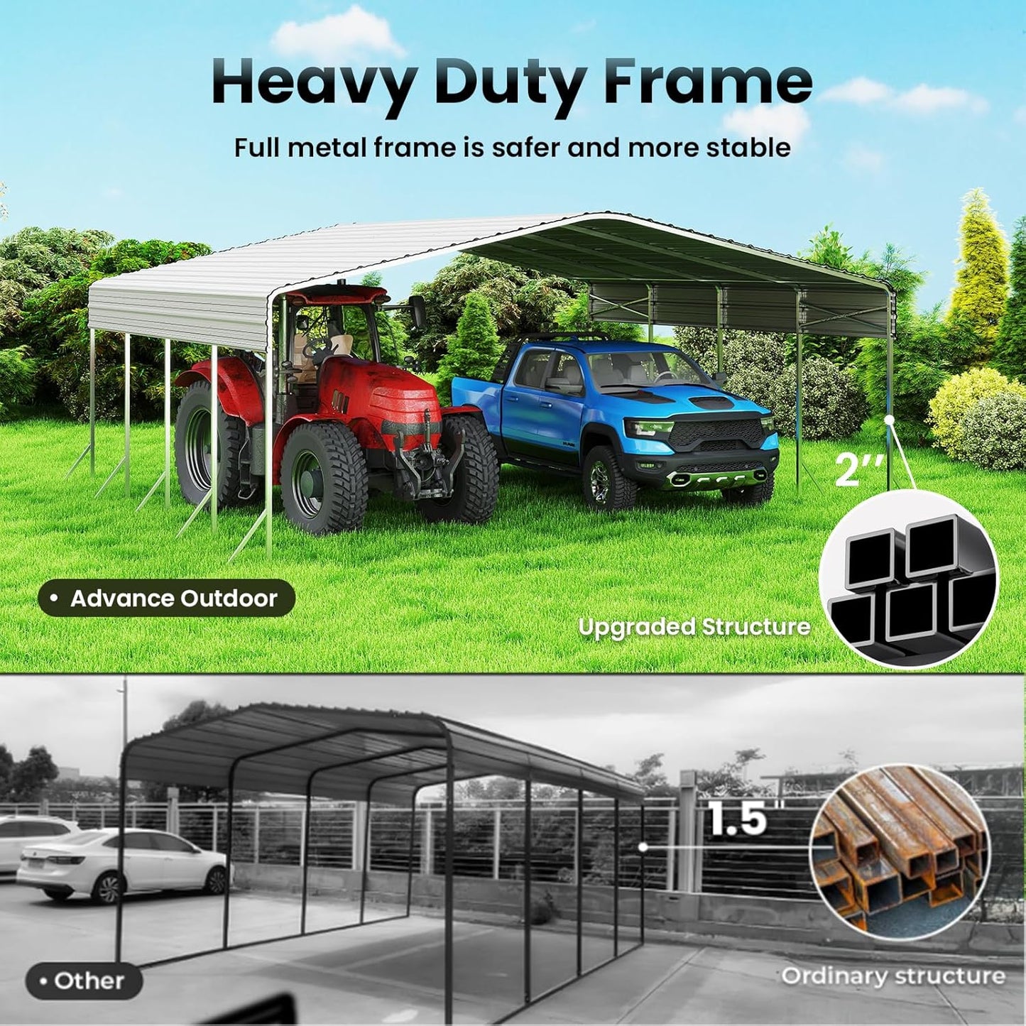 20x20' Heavy Duty Metal Carport – Sturdy Structure, All-Weather Protection, Easy Assembly for Cars, Trucks, Boats, Tractors, and Outdoor Storage (White, 20x20FT)