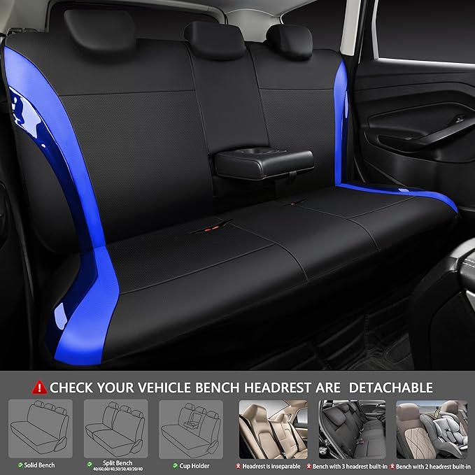 CAR PASS Jelly Leather Car Seat Covers Full Set,Waterproof Faux Leather Automotive Seat Covers for Cars,Airbag Compatible,Sporty Universal Fit for SUV,Van,Sedan,Truck(Black and Blue)
