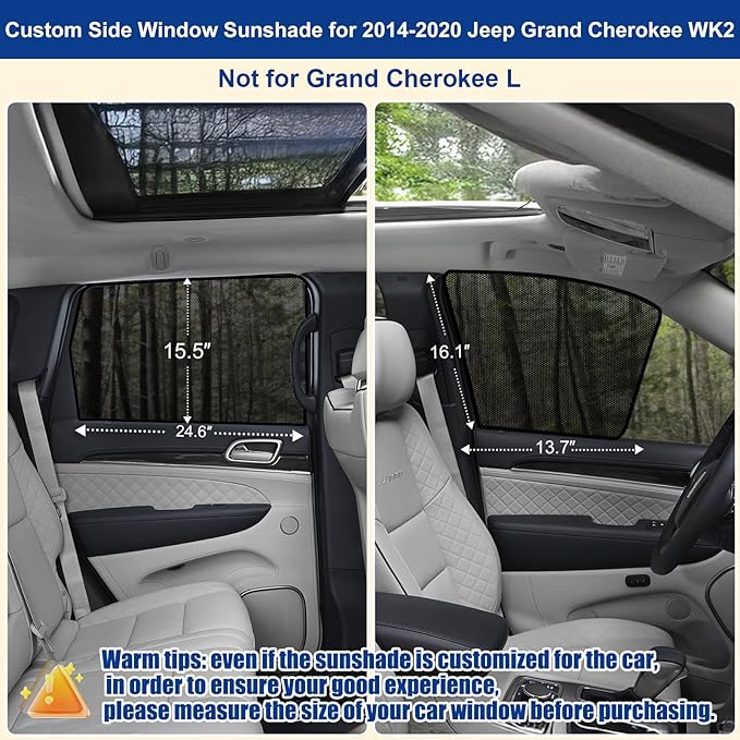 XCBYT Car Window Shades for 2014-2020 Grand Cherokee (Not for Grand Cherokee L) Sun Shade for Car Baby Side Window with Breathable Mesh Blocking 99% UV Glare and Privacy Protection for Safe Driving